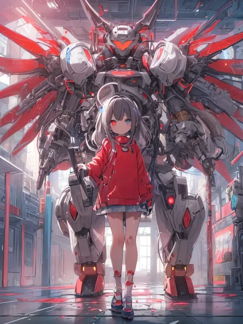 absurd, High resolution, (anime style:1.1), ((table top)), ((highest quality)), (Super detailed), (beautiful), 超High resolutionCPU回路図の超拡大図、super fine,(A cute girl is standing on top of a super precision CPU:1.4)、(11 year old girl:1.4)、long hair、Colorful Gi...