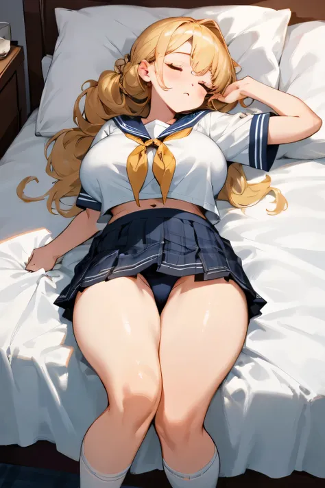 highest quality、High resolution、detailed background、beautiful and detailed face、beautiful and smooth skin、skin texture、professional lighting、Beautiful teenage girl、(huge breasts:1.1)、Lying on a hotel bed、sleeping in bed、unprotected sleeping face、cute hairs...