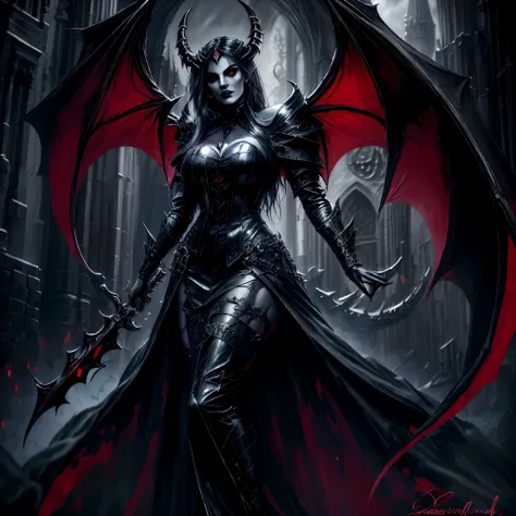 arafed woman in a black outfit with horns and a dragon, succubus | medieval, dark fantasy style art, in style of dark fantasy ar...