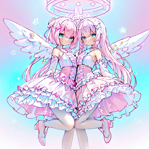 smile:1.3,clear white skin,Yumekawa、 (pastel-pink and white theme:1.4), (cute magical girl costume:1.2), ((tone on tone, white and pastel-pink girly dress with plenty of lace and tulle):1.2), (cross halter pastel-pink bustier with lace-up:1.4), (bare shoul...