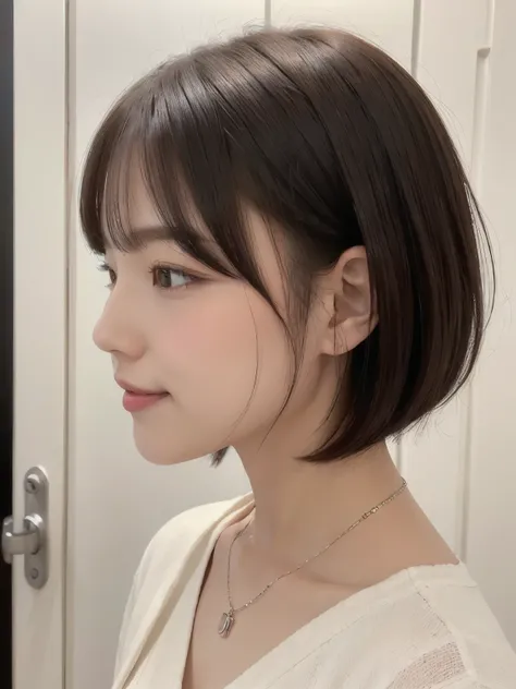 white wall、Taken in front of the white door、(窓のあるwhite wallの部屋)、(8K、Live shooting、highest quality、masterpiece:1.2)、High-definition RAW color photo、professional photos、(real、フォトreal:1.37)、Shot in natural light、1 girl、smile、(various poses)、BREAK is (Ombre:1....