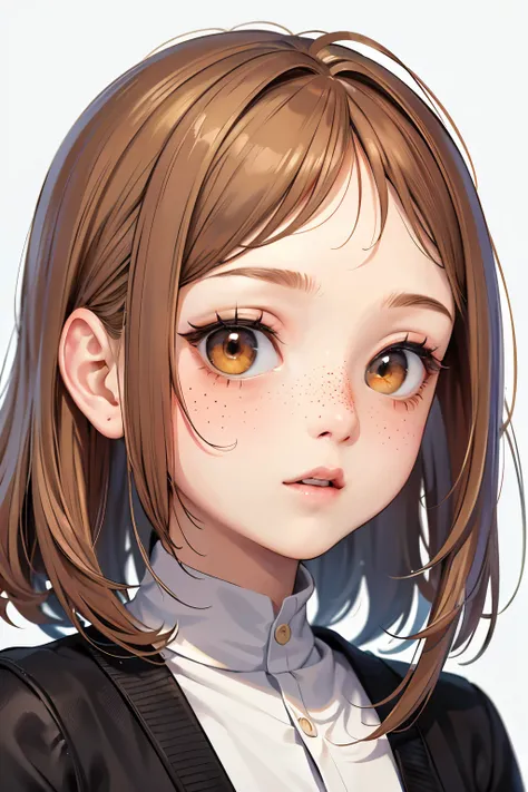 ((highest quality)), ((masterpiece)),,perfect face 3d character, 1 , cute woman, freckles, hazelnut eyes, 
jammer, (whole body: 1.2), simple background, masterpiece, better quality, Ghibli style
