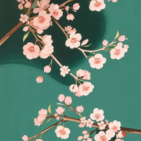 illustration, 60s japan style, a cherry branch