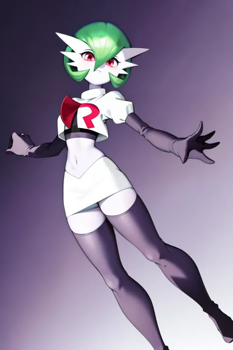 masterpiece, best_quality, 1girl, solo, gardevoir, creatures (company), game freak, nintendo, pokemon, pokemon (game), bangs, colored skin, female focus, gen 3 pokemon, green hair, green skin, hair over one eye, multicolored skin, pokemon (creature), red e...