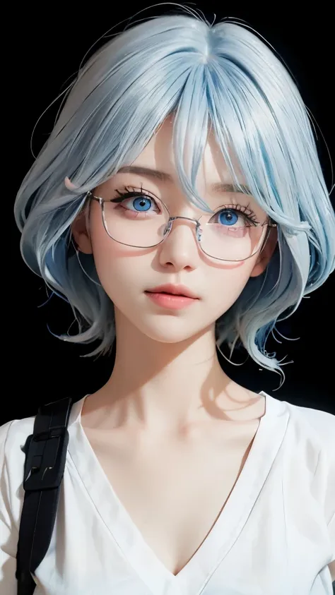 a close up of a person with blue hair and a white shirt, real life anime girls, cute and natural anime face, urzan, blue skin, b...