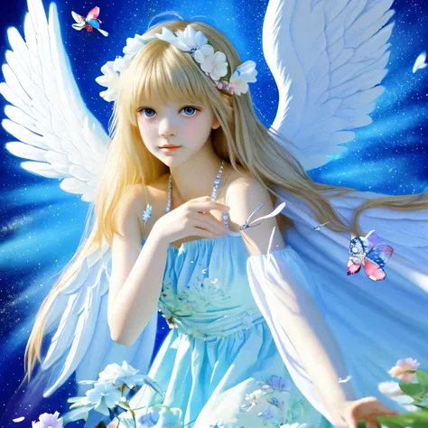 masterpiece，highest quality，（8k wallpaper that integrates high-definition CG），（highest quality），（best illustrations），（best shadow），highly detailed pictures，Overall personality，photorealism，Angel，cupid、Angelキャスター，cupidキャスター、blonde，紫色の目をしたbaby，beautiful figu...