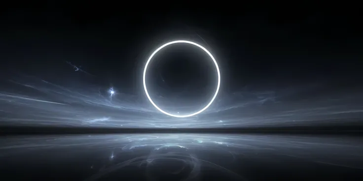 a dark room，There is light in the middle, Glowing black hole portal, Glowing aura, white glow, Fractal Burning Aura, interstellar infinity portal, aperture, glowing halo, a glowing halo, ring, Abstract black holes in space, majestic interstellar portal, Pe...