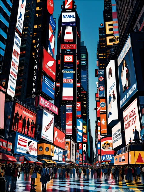 times square travel poster souvenir postcard portrait painting illustration