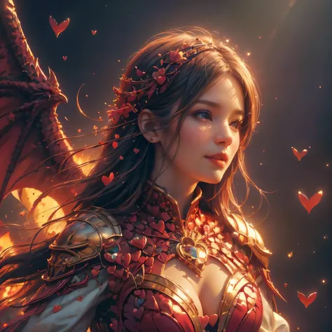 ((heartworld)),(best quality,4k,8k,highres,masterpiece:1.2),ultra-detailed,(realistic,photorealistic,photo-realistic:1.37),beautifully painted,dreamlike,dynamic colors,shimmering effects,happiness,dragon scales,fluffy wings,playful expression,childlike inn...