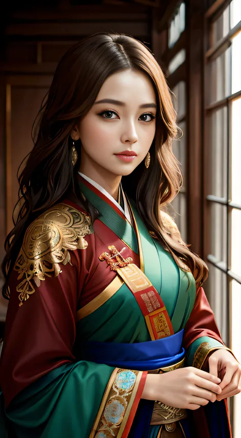 8k portrait of beautiful woman with brown hair，Stand up，iintricate，ellegance，Highly meticulous，A majestic，Digital photography，The painting was painted by Artgerm and Ruan Jia and Greg Rutkowski in surrealist Chinese Hanfu，brokenglass，（tmasterpiece，Sideslit...