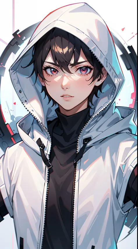 (best quality, 4k, 8k, highres, masterpiece:1.2), ultra-detailed, (anime: 1.2), anime - style portrait of a young man with a hooded jacket and red eyes, badass anime 8 k, anime style 4 k, an edgy teen assassin, anime art wallpaper 4k, anime art wallpaper 4...