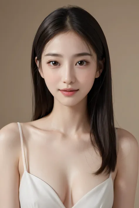 High resolution、、no makeup、long neck、８ｋ、Close-up image of a face、high nose、long jaw、narrow eyes、white skin、intellectual beauty、clear eyes、transparent skin、daily life、smile、real photos、thin lips、National beautiful girl