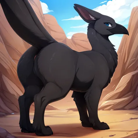 ((black_gryphon)), (all_black_body), otter, (feral_quadruped), (by shikaro), (by Inno-Sjoa), (by asaneman), (by DAGASI), female, big_butt, ((extremely_wide_excessively_massive_hyper_hips)) normal_tail, (massive_hyper_labia), (big_floppy_ears), Long_neck, (...