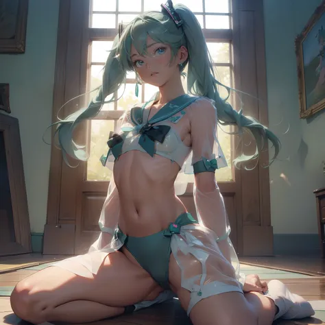 (quality)), ((masterpiece)), Recommended results、Puffy nipples、(see through:1.5)、straighten your back、abdominal muscles、huge bust、angle to floor:1.2、low camera angle、Hair loss on crotch，Hatsune Miku，((Sailor Neptune)) 最好的quality, ultra high resolution, mas...