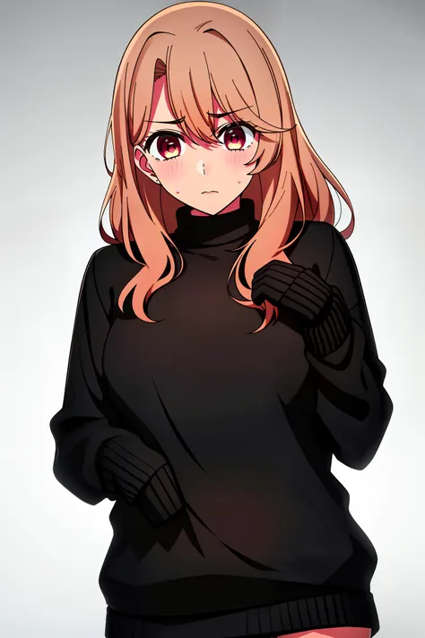 1 girl, sweater, underwear, black underwear, high quality, embarrassed, hiding her underwear by pulling the sweater, beautiful, ...