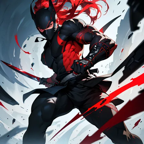 (best quality,4k,ultra-detailed,highres,masterpiece:1.2),sharp focus,ninja,clothes:black,detailed dagger:red,insane shadows,ultra hd,vivid colors,professional