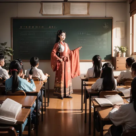 a young boy with，children thai school uniform, teachers hanfu costume ，teacher's day，holiday poster，cheerfulness，ssmile，chinese ...