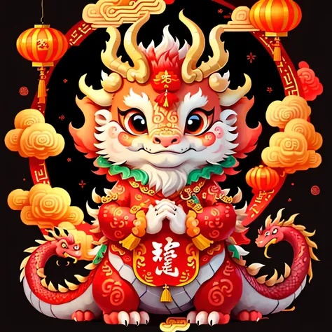 chinese dragon，majestic，background chinese new year flavor，delicate picture quality，hd，very amiable expression，holding hands, ne...