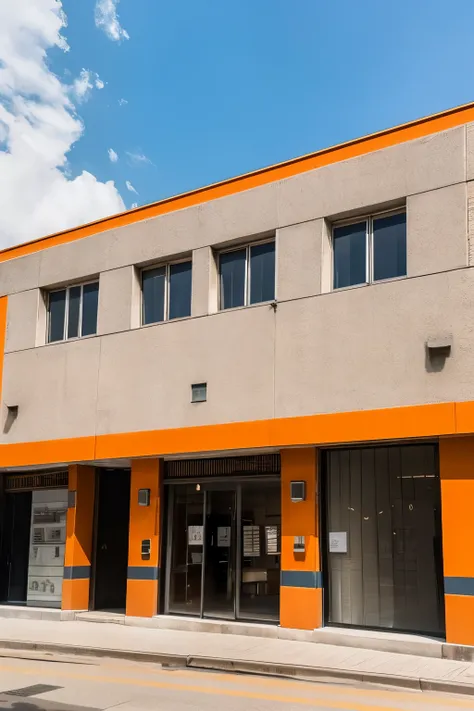 The building is soft and fluffy, like bubbles, and is partially made of concrete and orange brick. It is a shop space, facing a street lined with commercial facilities. 