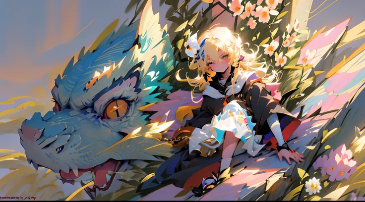 anime girl sitting in a field of flowers with a butterfly, blonde anime girl with long hair, guweiz on pixiv artstation, artwork in the style of guweiz, anime girl with long hair, guweiz on artstation pixiv, beautiful anime artwork, guweiz, beautiful anime...