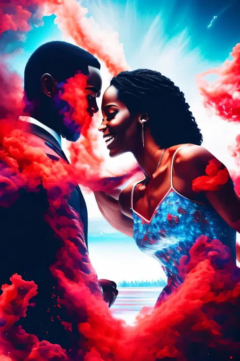 A breathtaking cinematic scene unfolds before you, where a Black couple gracefully skates across the ice rink, their hands gently intertwined as they bask in the moment of pure bliss. The enchanting ambiance is accentuated by the heart-shaped imprints on t...