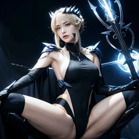 Artoria Pendragon、Lancer Alter、spear alter、Artoria Pendragon, Artoria Pendragon(lancer alter)、beautiful face, lancer alter、1 girl,Supervillains、elegant adult woman、magic、blue flame、leotard