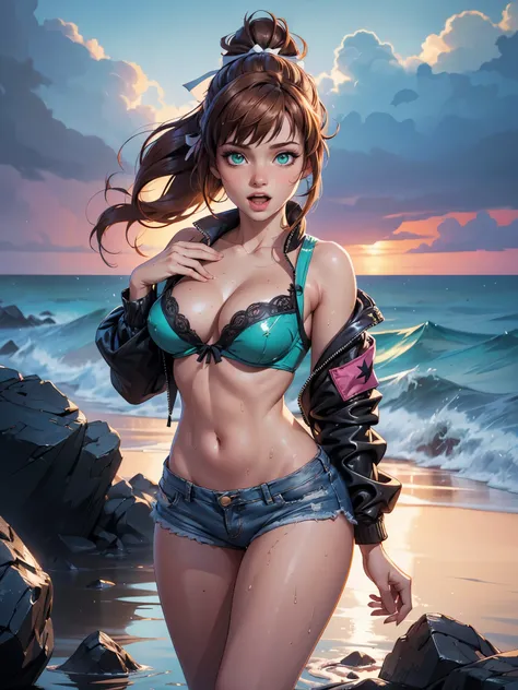 ((Portrait face)) ,photograph of the face, panorama,starlight_glimmer, girl posing photo on beach,sexy:1.5((15 year old girl)), solo,1girls, female_solo, more_details:1.5, perfect hands,(medium breasts, cleavage:1.5), jewellery, makeup, long hair, eye cont...