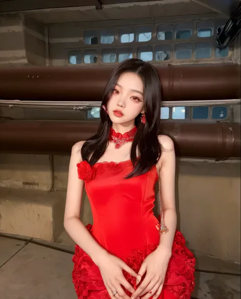 araffe woman in a red dress posing for a picture, sha xi, blackpink jennie, jossi of blackpink, portrait of jossi of blackpink, in a red dress, roseanne park of blackpink, jisoo from blackpink, wearing a red cheongsam, jisoo of blackpink, heonhwa choe, gon...