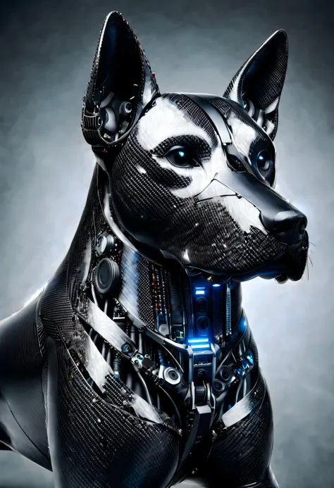 a dog made of electronic components，Inside the chassis，eat ingredients，With flash and LED light。，ultra high definition，lifelike，bright colors，Very detailed，ultra high definition绘图，Ink，perfect composition，Beautiful and detailed on artstation、complex、Crazy D...