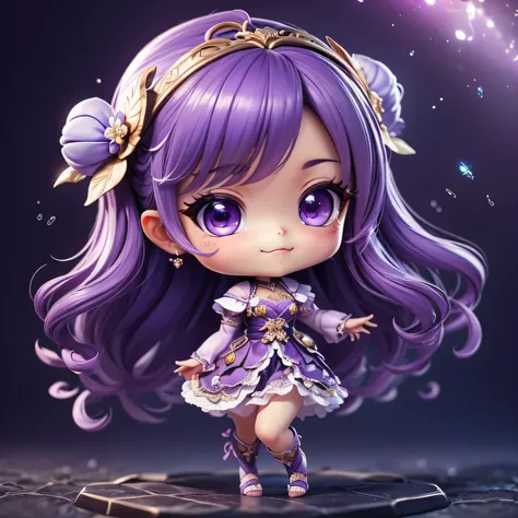 cute赤ちゃん少しアニメ、deep purple shiny dress、Open your mouth and be surprised、slutty makeup、detailed face、(((chibi 3d))) (highest quality), (debris flies)、((highest quality)), ((masterpiece)), ( extreme details, best details, official art, beautiful and aesthetic...