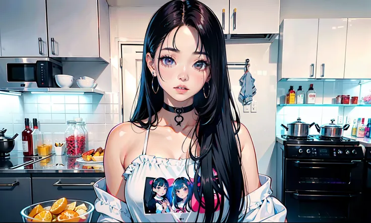 a close up of a woman con cabello largo standing in front of a refrigerator, jennie rosa negro, jossi de blackpink, peinado recto, con cabello largo, portrait of jossi de blackpink, Cabello largo violeta, gongbi, sha xi, peinado de coletas, jaeyeon nam, Ta...