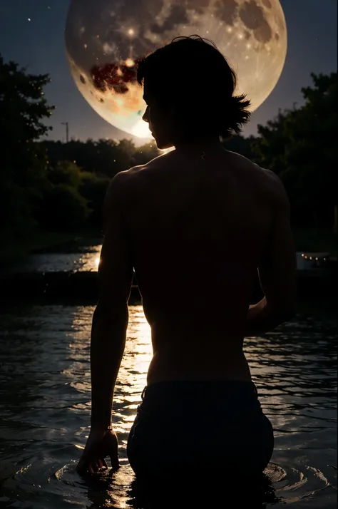   araffes silhouetted against a full moon with a man holding a , looking at the full moon, super moon, in front of a full moon, giant super moon, by John Moonan, sitting on a moon, with full moon in the sky, looking at the moon, at night with full moon, fu...