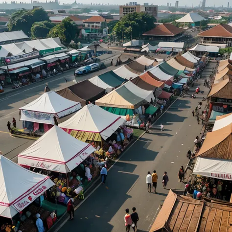 Semarang city icon, bazar festivals, many tent, market day, shoping, having fun realistic, ultra hd,  semarang landmark, market festival