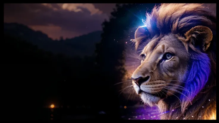 Lion, Divine Lion, naturais, Natureza, Natureza, Linda, renderizado, fotorrealista, UltraHD, 4k, texturasdetalhadas, thunders, sombras detalhadas, cores detalhadas, por do sol, sol se pondo, Sunset, Natureza Linda, Great Divine, por do sol, contraste detal...