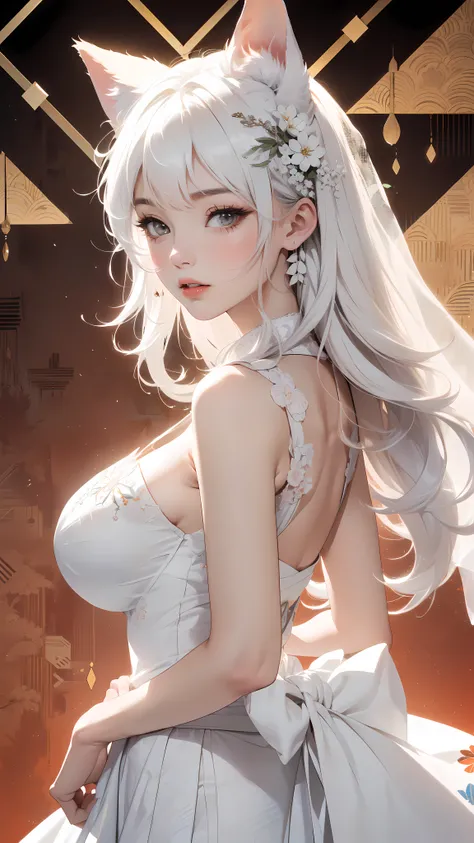 ((8k wallpaper of extremely detailed CG unit, ​masterpiece, hight resolution, top-quality, top-qualityのリアルテクスチャスキン)), (very beautiful and attractive woman, The upper part of the body, Landscape composition, Pose like a model, Wear a bride in white wedding ...