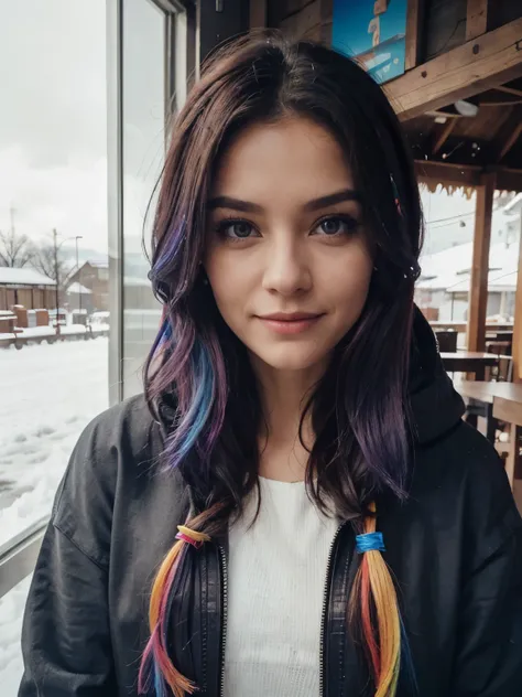 mädchen, 20 jahre alt, lange rote haare, sommersprossen, hair bobbles, wince, longeyelashes,  light smile, fang, rainbow hair, p...