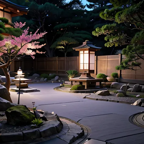 Japanese garden of the future　pink　Light blue　purple　bright