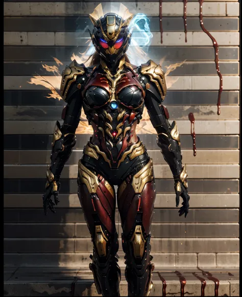 A woman adorned in fantasy-style full-body armor, a crown-concept fully enclosed helmet that unveils only her eyes, a composite layered chest plate, fully encompassing shoulder and hand guards, a lightweight waist armor, form-fitting shin guards, the overa...