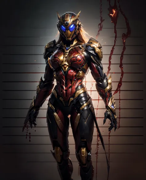 A woman adorned in fantasy-style full-body armor, a crown-concept fully enclosed helmet that unveils only her eyes, a composite layered chest plate, fully encompassing shoulder and hand guards, a lightweight waist armor, form-fitting shin guards, the overa...