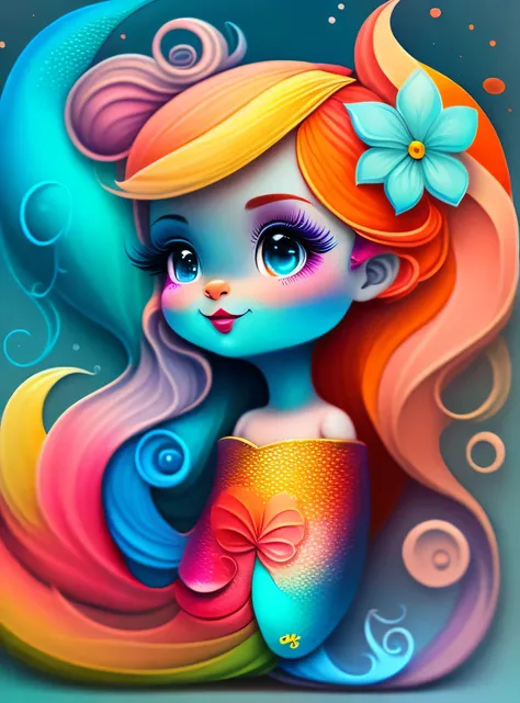 the colorida abstract of cute little mermaid, (colorida,altamente detalhado,arte vetorial)