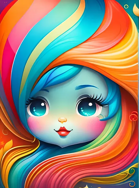 the colorida abstract of cute little mermaid, (colorida,altamente detalhado,arte vetorial)