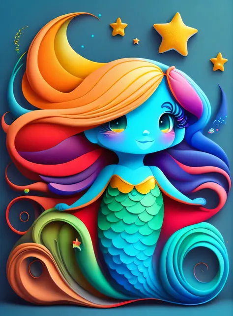 the colorida abstract of cute little mermaid, (colorida,altamente detalhado,arte vetorial)