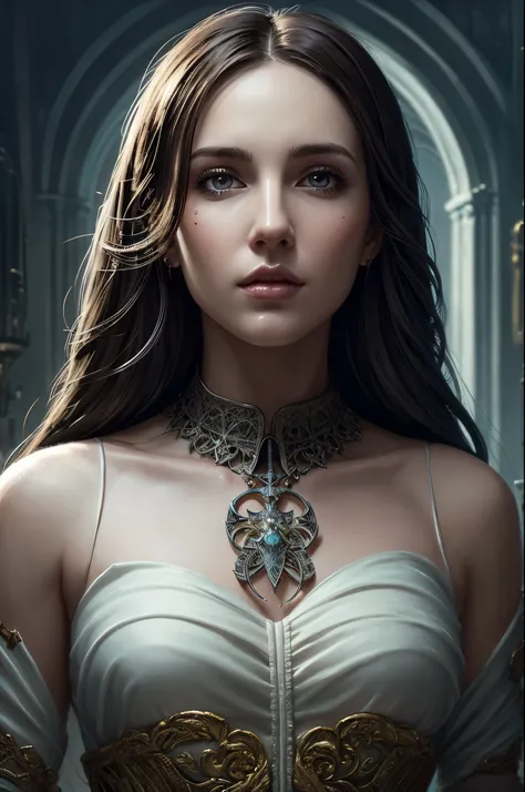 a woman , nice perfect face with soft skinice perfect face, concept art portrait by greg rutkowski, artgerm, hyperdetailed intricately detailed gothic art trending on artstation triadic colors, fantastical, intricate detail, splash screen, complementary co...