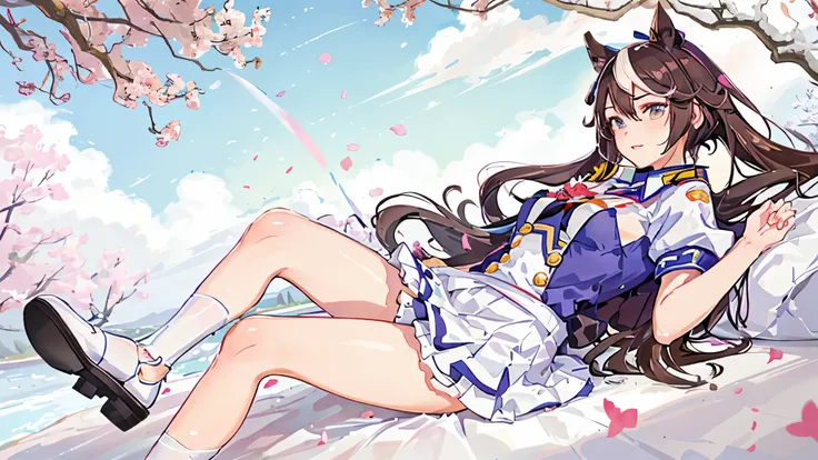 anime girl lying on a cherry tree branch with arms outstretched, marin kitagawa Admirador de arte, trends on cgstation, official Admirador de arte, Admirador de arte, fullbody commission for, do videogame azur lane, estilo de arte anime moe, Anime splash a...