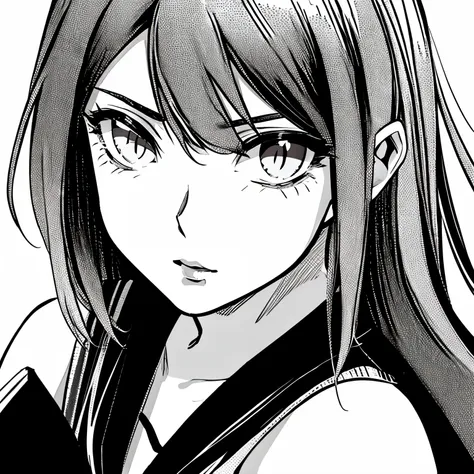 portrait anime girl bad karma in black and white