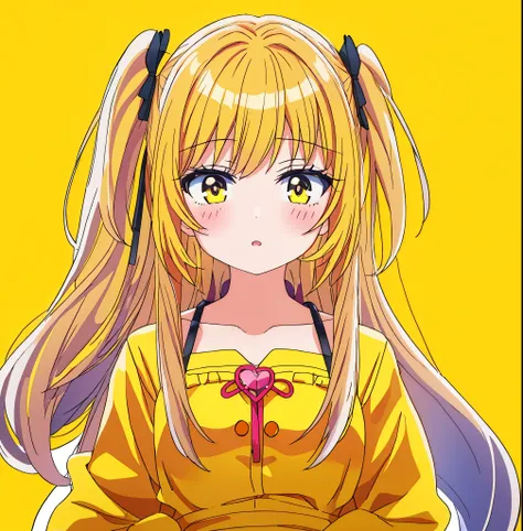 1girl, Mai Sakurajima, Yandere, Obsessive and Possessive, close-up, masterpiece, best quality, basic waifu, superultra detailed, no scenery, blank background, yellow background, basic waifu illustration, yellow color theme, yellow hair, yellow background, ...