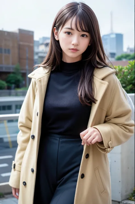  (8K, RAW photo, highest quality, masterpiece:1.3), (realistic, photo-realistic:1.4), (Highly detailed 8K wallpaper), sharp focus, Depth of written boundary,
 japanese idol,very cute, baby face,(coat:1.3),(long hair :1.3), Upper body, highly detailed face ...