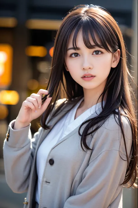  (8K, RAW photo, highest quality, masterpiece:1.3), (realistic, photo-realistic:1.4), (Highly detailed 8K wallpaper), sharp focus, Depth of written boundary,
 japanese idol,very cute, baby face,(coat:1.3),(long hair :1.3), Upper body, highly detailed face ...