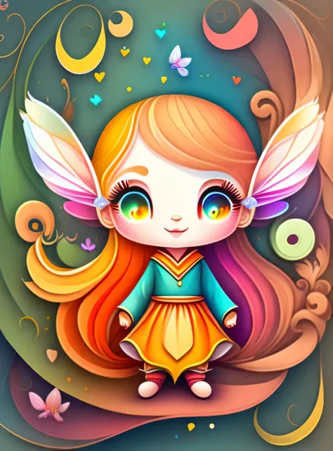 the colorida abstract of cute little fairy and elfs, (colorida,altamente detalhado,arte vetorial)