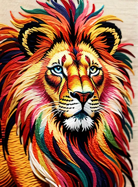 Lion embroidered in many colors